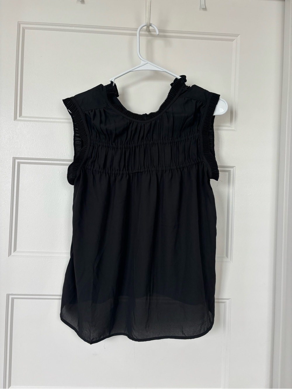 Max Studio Black Smocked Cap-Sleeve Blouse